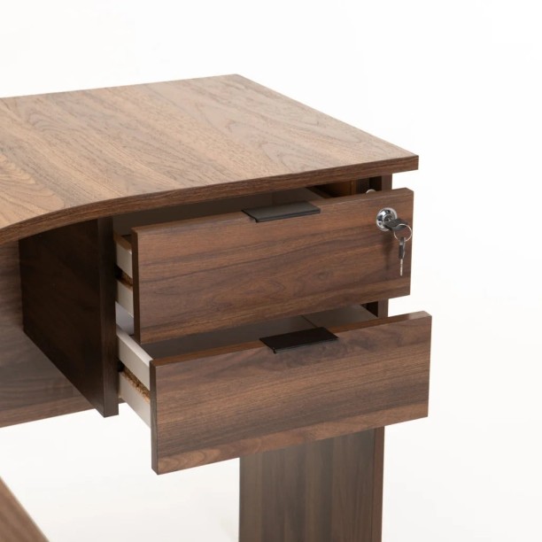 Keir 120cm 2 Drawer Corner Desk - Walnut 3698500143692 Multipurpose Table - Image 4