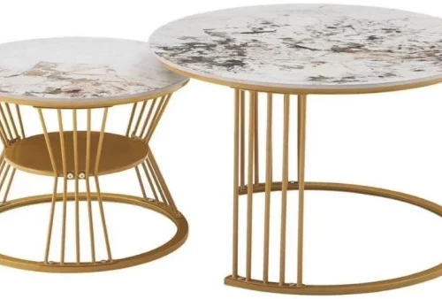 The Green Bliss Boutique NESTLE COFFEE TABLE Multipurpose Table – MARBLE AND GOLD