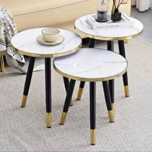 mimmie94 3 PIECE NESTING ROUND COFFEE TABLE Multipurpose Table – BLACK AND WHITE