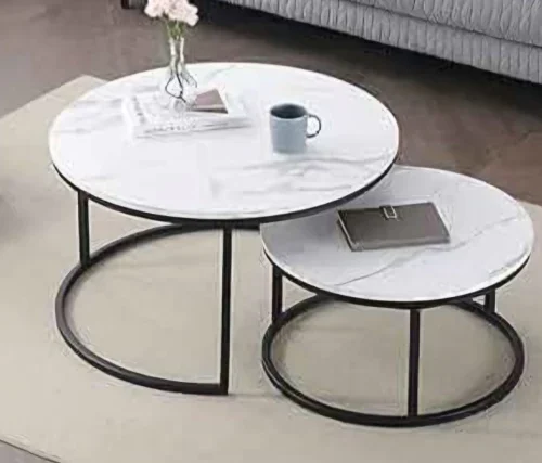 MIMMIE94 NESTING COFFEE TABLE TWO PIECE Multipurpose Table – WHITE ,MARBLE