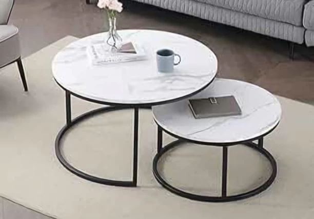 MIMMIE94 NESTING COFFEE TABLE TWO PIECE Multipurpose Table – WHITE ,MARBLE