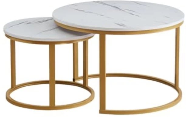 The Green Bliss Boutique NESTING ROUND COFFEE TABLE Multipurpose Table – GOLD AND WHITE - Image 2