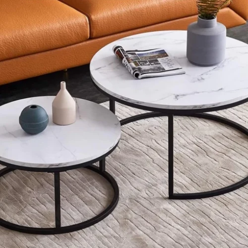 The Green Bliss Boutique NESTING ROUND COFFEE TABLE Multipurpose Table – WHITE, BLACK