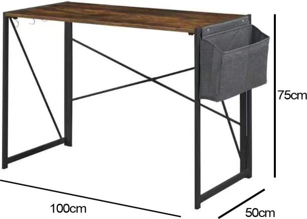 Anchor Home Office Folding Desk Computer Table with 4 hooks & Hanging Bag Multipurpose Table – Brown, Black - Image 3