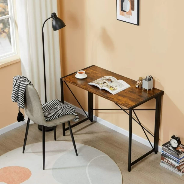 Anchor Home Office Folding Desk Computer Table with 4 hooks & Hanging Bag Multipurpose Table – Brown, Black - Image 2