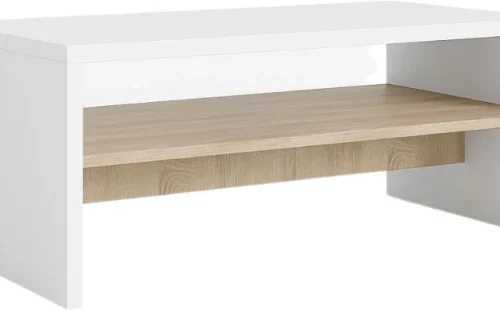 Decorum & Co Arcline Coffee Table with Shelf Multipurpose Table – White and brown