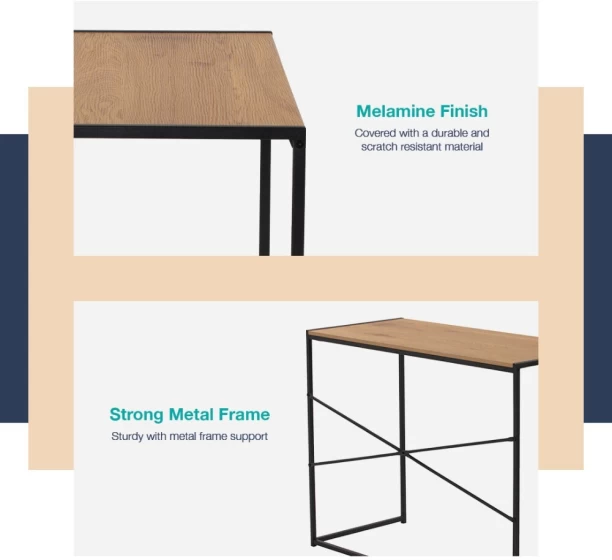 Bragg Bradford Student Office Desk Study Table – Oak and Black - Image 3
