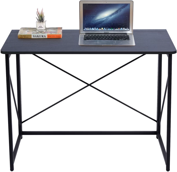 Artisan Furniture 100 × 45 × 75cm Foldable Storage Computer Desk Writing Desk with X-shaped Metal Frame Space Saving Suitable for Home Office Bedroom Dormitory Work-Black Multipurpose Table