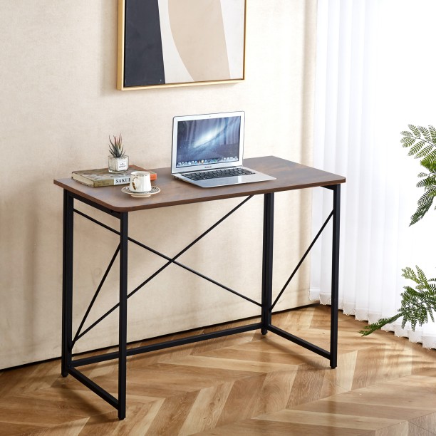 RSQQAV 100cm Foldable Computer Desk – No-Assembly Portable Home Office Study Table with E1 Particleboard Top & Thickened Iron Frame Multipurpose Table – Burning wood - Image 5