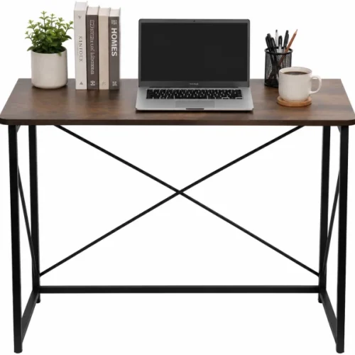 ArtisanFurnitureWarehouse Furniture 100 × 45 × 75cm Foldable Storage Computer Desk Writing Desk with X-shaped Metal Frame Space Saving Suitable for Home Office Bedroom Dormitory-Berlin Rustic Multipurpose Table