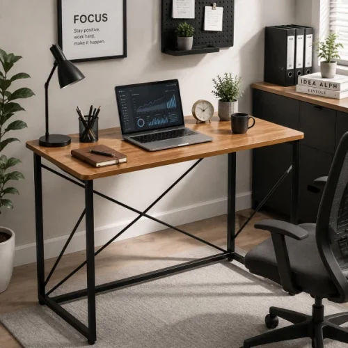 ZhongliFurniture Furniture 100cm Simple Foldable Computer Desk with Storage X-shaped Steel Frame Reinforced Easy Study Desk Suitable for Homes and Apartments for Office and Study Use-Grey wood Multipurpose Table
