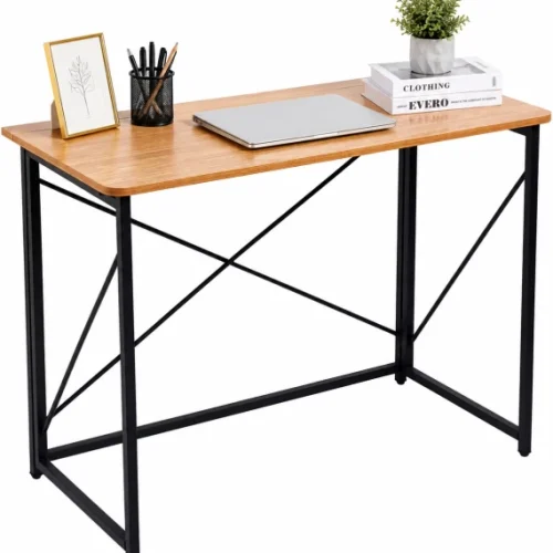 ArtisanFurnitureWarehouse Furniture 100 × 45 × 75cm Foldable Storage Computer Desk Writing Desk with X-shaped Metal Frame Space Saving Suitable for Home Office Bedroom Dormitory-Grey wood Multipurpose Table