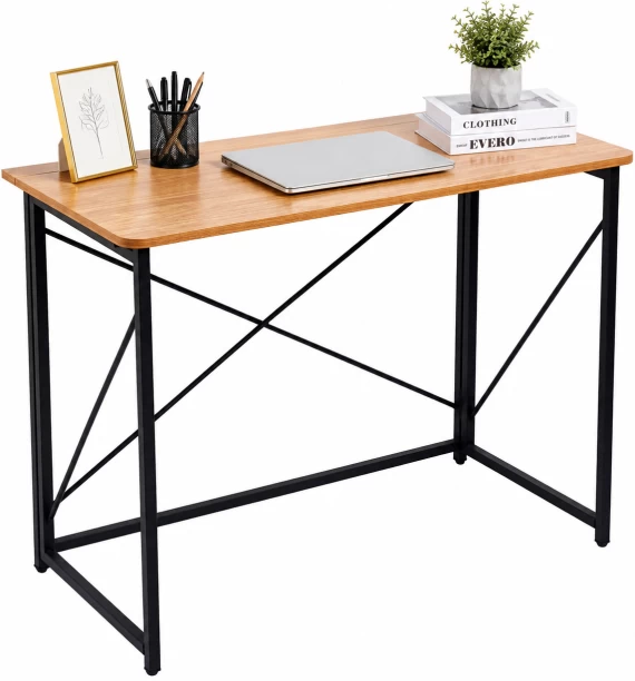 ArtisanFurnitureWarehouse Furniture 100 × 45 × 75cm Foldable Storage Computer Desk Writing Desk with X-shaped Metal Frame Space Saving Suitable for Home Office Bedroom Dormitory-Grey wood Multipurpose Table