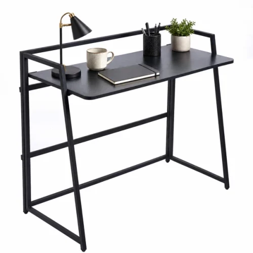 Artisan Furniture Warehouse Furniture 100 × 50 × 80cm Foldable Storage Computer Desk Writing Desk with X-shaped Metal Frame Space Saving Suitable for Home Office Bedroom Dormitory-Black Multipurpose Table