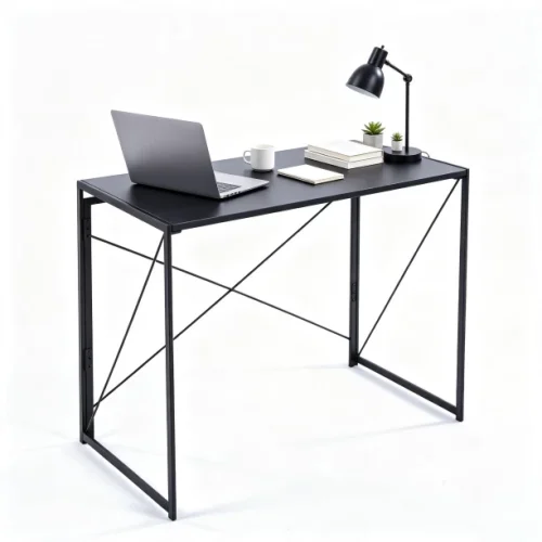 ArtisanFurnitureWarehouse Furniture Foldable Storage Simple Desk 100 × 50 × 74cm Wooden Computer Desk Stable X-shaped Bracket Writing Desk Anti slip Adjustable Foot Metal Frame Suitable for Small Space Homes and Apartments Workstation Desk-Black Multipurpose Table