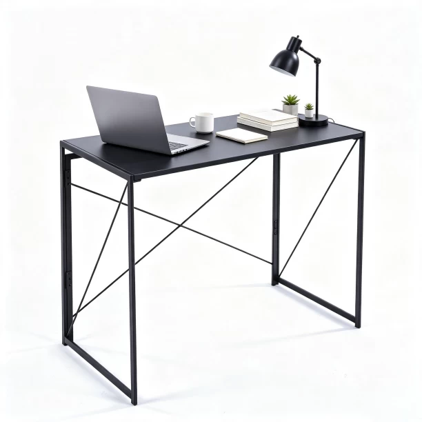 ArtisanFurnitureWarehouse Furniture Foldable Storage Simple Desk 100 × 50 × 74cm Wooden Computer Desk Stable X-shaped Bracket Writing Desk Anti slip Adjustable Foot Metal Frame Suitable for Small Space Homes and Apartments Workstation Desk-Black Multipurpose Table