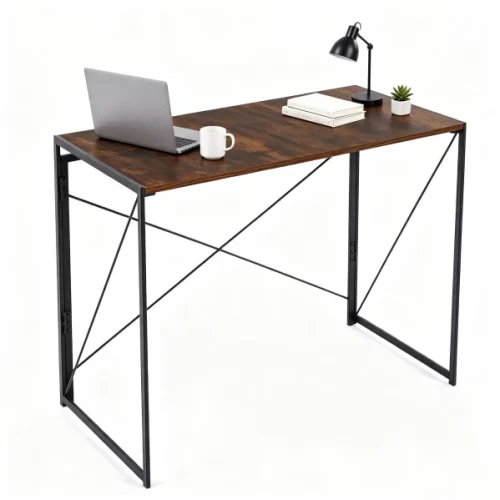 ArtisanFurnitureWarehouse Furniture Foldable Storage Simple Desk 100 × 50 × 74cm Wooden Computer Desk Stable X-shaped Bracket Writing Desk Anti slip Adjustable Foot Metal Frame Suitable for Small Space Homes and Apartments Workstation Desk-Berlin Rustic Multipurpose Table
