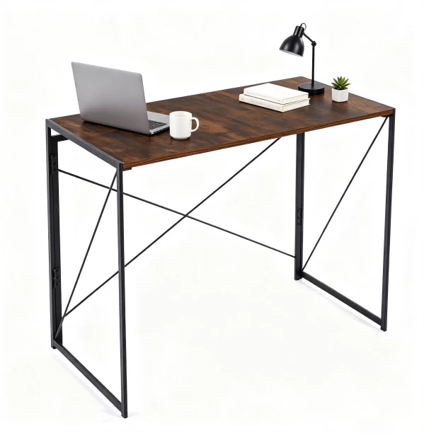 ArtisanFurnitureWarehouse Furniture Foldable Storage Simple Desk 100 × 50 × 74cm Wooden Computer Desk Stable X-shaped Bracket Writing Desk Anti slip Adjustable Foot Metal Frame Suitable for Small Space Homes and Apartments Workstation Desk-Berlin Rustic Multipurpose Table