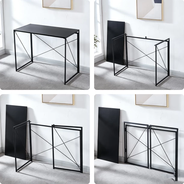 ArtisanFurnitureWarehouse Furniture Foldable Storage Simple Desk 100 × 50 × 74cm Wooden Computer Desk Stable X-shaped Bracket Writing Desk Anti slip Adjustable Foot Metal Frame Suitable for Small Space Homes and Apartments Workstation Desk-Black Multipurpose Table - Image 2
