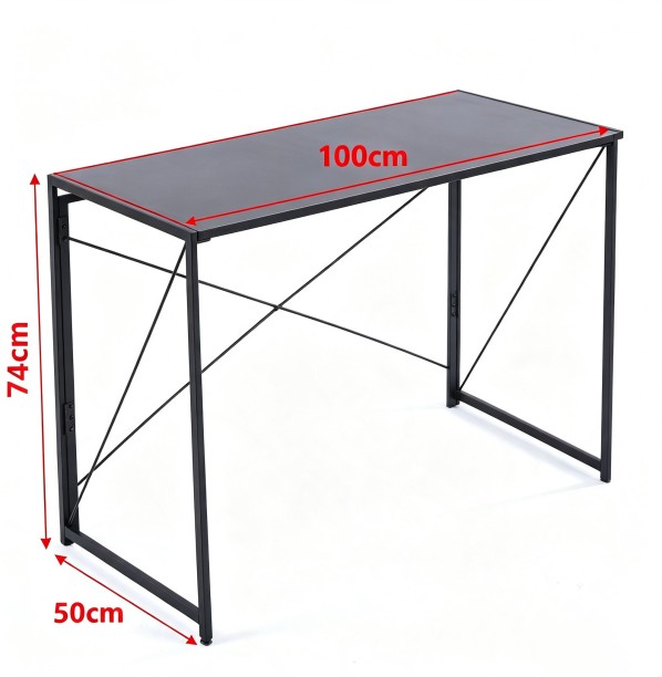 ArtisanFurnitureWarehouse Furniture Foldable Storage Simple Desk 100 × 50 × 74cm Wooden Computer Desk Stable X-shaped Bracket Writing Desk Anti slip Adjustable Foot Metal Frame Suitable for Small Space Homes and Apartments Workstation Desk-Black Multipurpose Table - Image 3