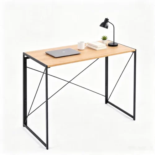 ArtisanFurnitureWarehouse Furniture Foldable Storage Simple Desk 100 × 50 × 74cm Wooden Computer Desk Stable X-shaped Bracket Writing Desk Anti slip Adjustable Foot Metal Frame Suitable for Small Space Homes and Apartments Workstation Desk-GREY WOOD Multipurpose Table