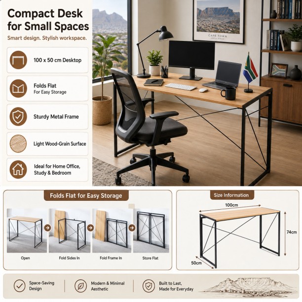 ArtisanFurnitureWarehouse Furniture Foldable Storage Simple Desk 100 × 50 × 74cm Wooden Computer Desk Stable X-shaped Bracket Writing Desk Anti slip Adjustable Foot Metal Frame Suitable for Small Space Homes and Apartments Workstation Desk-GREY WOOD Multipurpose Table - Image 5