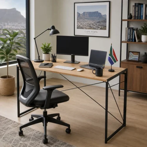 Golden Star Africa Folding computer desk, Light Oak Wood‑Grain Writing Desk, suitable for industrial style home office desk in small spaces, equipped with reinforced metal frame suitable for study, office, bedroom for office and learning. Size 100 × 50 × 74cm Multipurpose Table – GREY WOOD