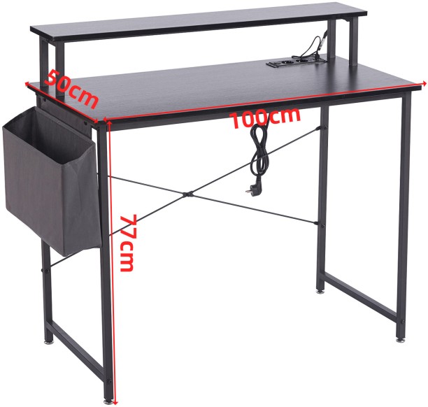 ZhongliFurniture Furniture 100×50cm Simple Computer Desk with Socket Monitor Stand Fabric Storage Bag Home Student Desk Iron Office Desk Multipurpose Table – Black - Image 5