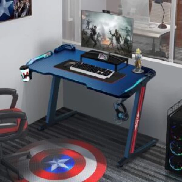 QandAHome ESport LED Gaming Computer Study Desk - Black Gaming Desk