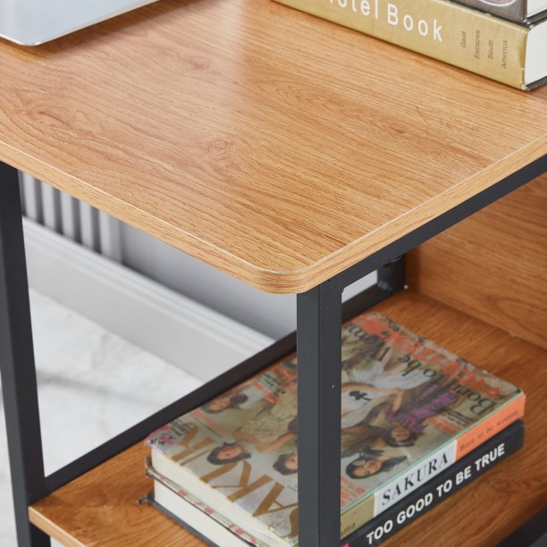 Golden Star Africa 104×52×128cm Home office desk with upper bookshelf and side-opening storage shelf industrial style laptop study desk equipped with 3 upper bookshelves metal frame gaming and writing desk Suitable for study room bedroom office. Multipurpose Table – GREY WOOD - Image 5