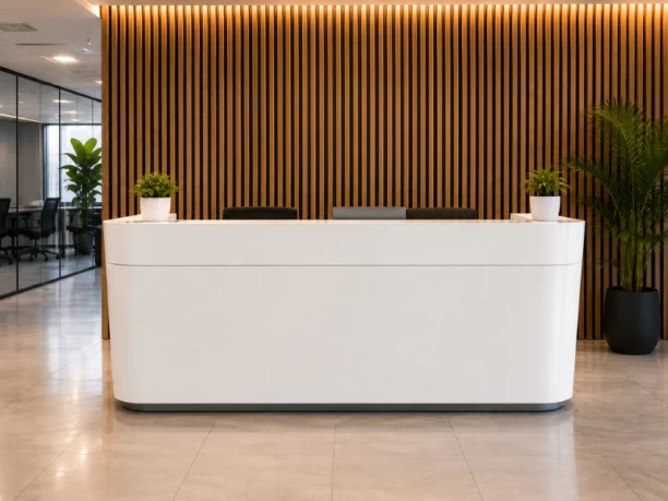 GOF Furniture 181 Nova Curved Reception Desk 2400 x 750 x 1100mm – White with LED Office Table - Image 3