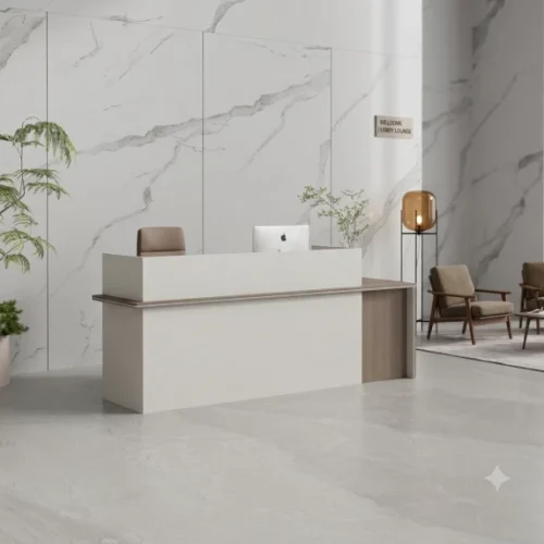 GOF Furniture YG240Q-2.4M Amelia Reception Desk 2400 x 600 x 1100mm with LED – Almond Grey Office Table