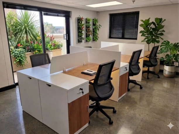 GOF Furniture 6-Seater Office Workstation Bundle with Mesh Office Chairs – Complete Open-Plan Office Setup South Africa Office Table – Oak, Chair Included