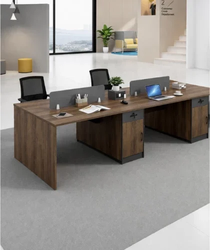 QandA Home Ashford Double 4-Seater Office Desk Office Table – Grey and Brown