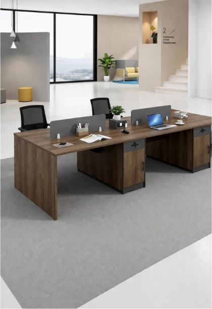 QandA Home Ashford Double 4-Seater Office Desk Office Table – Grey and Brown