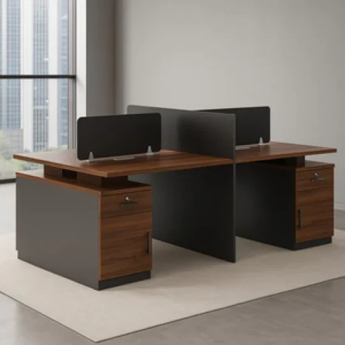 kc furn Cameron 4 Person Desk Office Table – Walnut