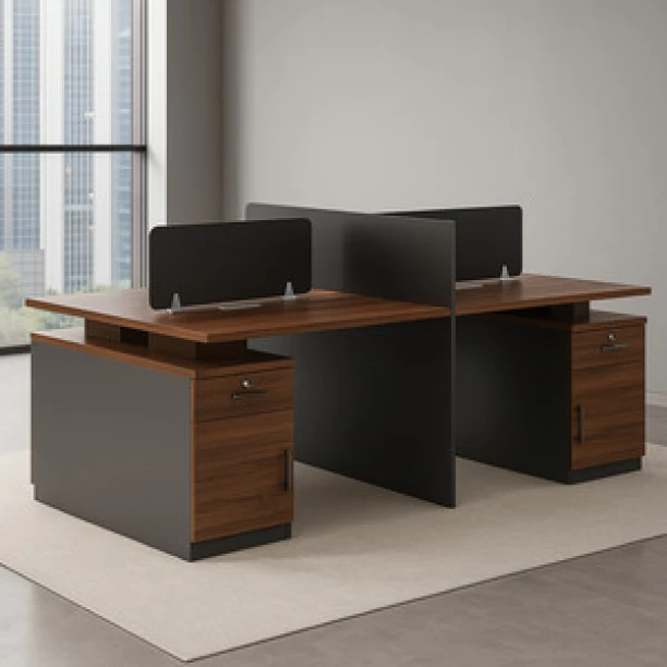 kc furn Cameron 4 Person Desk Office Table – Walnut