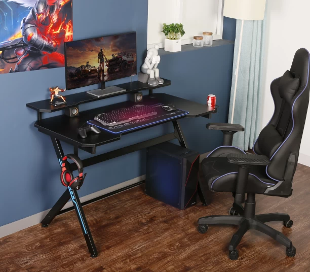 VX Gaming Donahue with Headphone Hook Gaming Desk – Black - Image 3