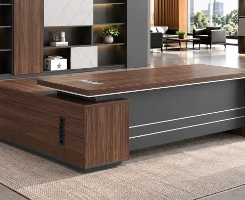 HOD Deluxe-Mono 1.8m L-Shaped Modern Executive Desk Office Table – Brown, Grey