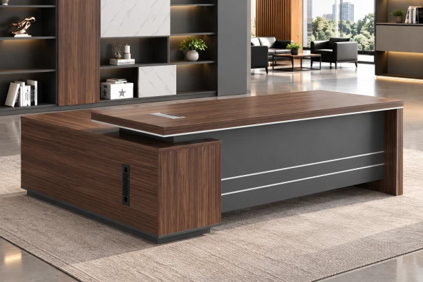 HOD Deluxe-Mono 1.8m L-Shaped Modern Executive Desk Office Table – Brown, Grey