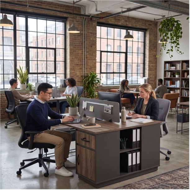 Decorum & Co Dual Sided Office Desk Office Table – Brown with dark contrasting details - Image 4