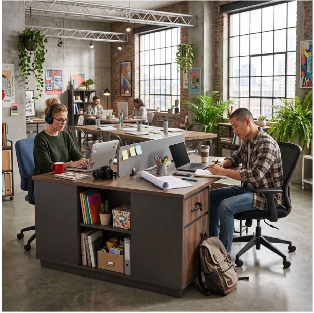 Decorum & Co Dual Sided Office Desk Office Table – Brown with dark contrasting details - Image 3