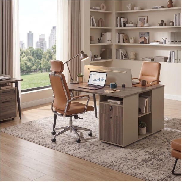 Decorum & Co Dual Sided Office Desk Office Table – Brown - Image 3