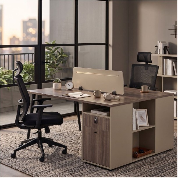 Decorum & Co Dual Sided Office Desk Office Table – Brown - Image 2