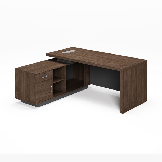 HOD Monarch 1.8m L-Shaped Executive Office Desk Office Table – Dark Walnut, Grey - Image 2