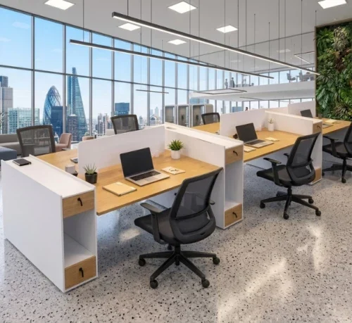 GOF Furniture Enigma 6-Seater Office Workstation with Altus Mesh Chairs – Modern Open Plan Office Desk Bundle South Africa Office Table – Oak, Chair Included