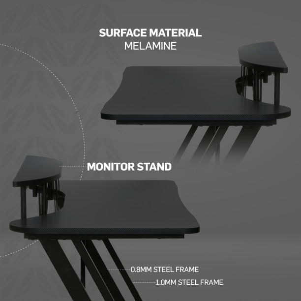 VX Gaming Gladiator with Monitor Mount Gaming Desk – Black - Image 3
