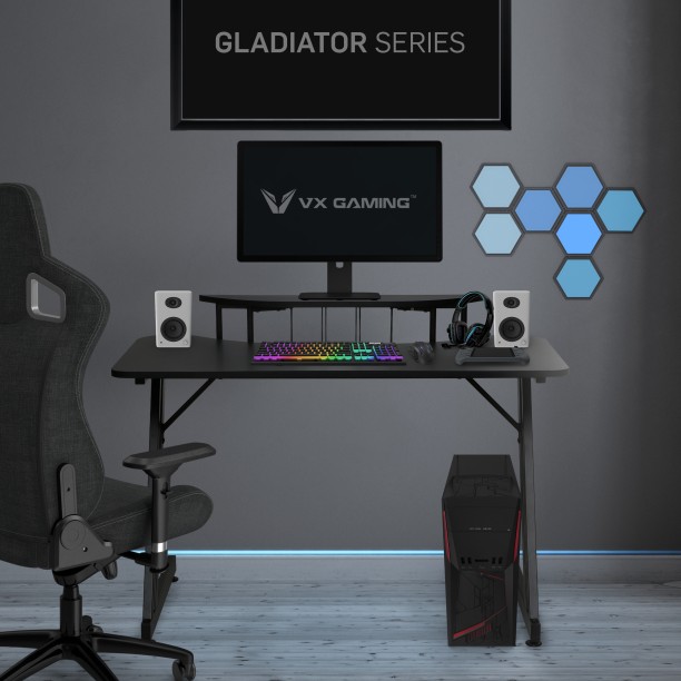 VX Gaming Gladiator with Monitor Mount Gaming Desk – Black - Image 5