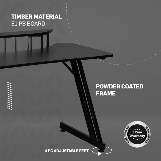 VX Gaming Gladiator with Monitor Mount Gaming Desk – Black - Image 2