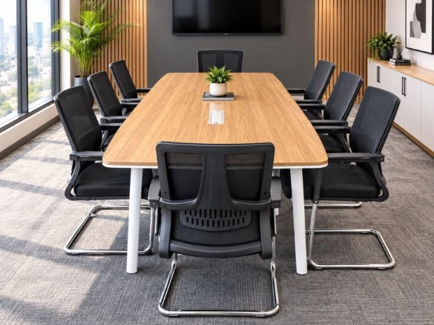 GOF Furniture LS-HT667 & 616D Raven Boardroom Table + 8 Den Office Chairs | 8-Seater | Oak | 2400 × 1200 mm Conference Table – Oak, Chair Included - Image 2